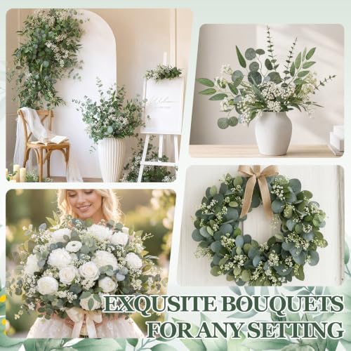 artificial eucalyptus stems, 14 style fake greenery for, front angle view