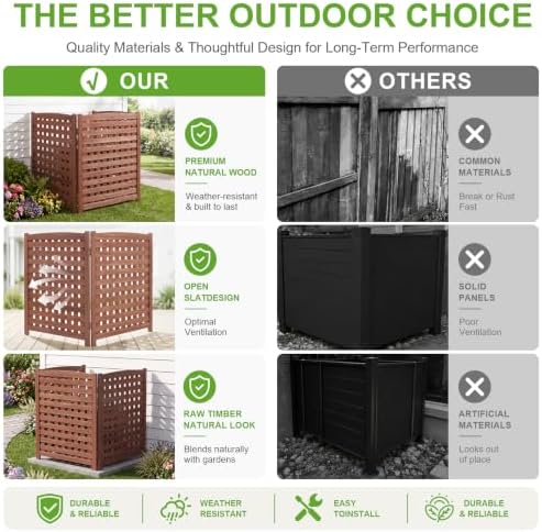 3-panel outdoor air conditioner fence screen, outside wood, side view