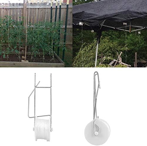 tomato trellis roller hooks with 49.2ft string for showing dimensions