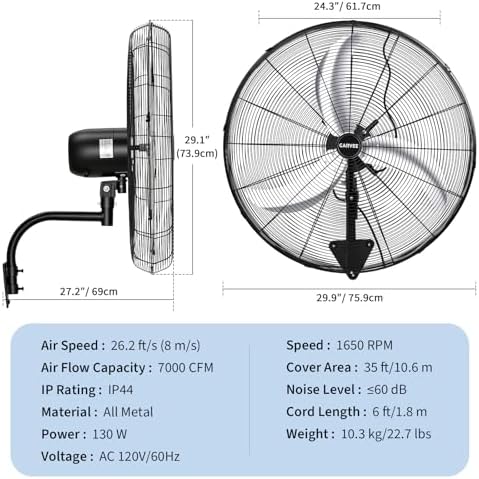 garvee 24 inch wall-mount misting fan, 3-speed ip44 shown in use