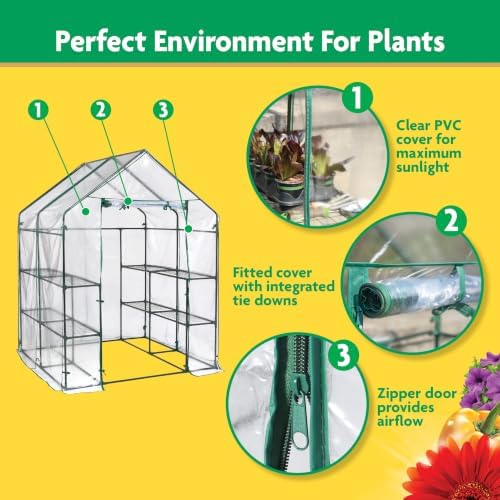 miracle-gro walk-in greenhouse, removable shelves, clear, 4'8" square on a desk or shelf