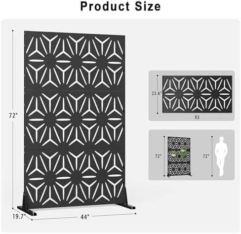 qinptwut 72" metal privacy screen, outdoor freestanding privacy shown in use