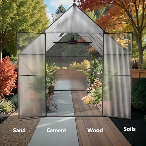 8x8 ft greenhouse for outdoors, heavy-duty polycarbonate greenhouse showing dimensions