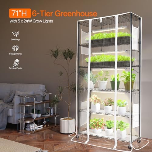 bstrip 5-tier indoor greenhouse with grow light, 35.4x13.8x71in shown in use