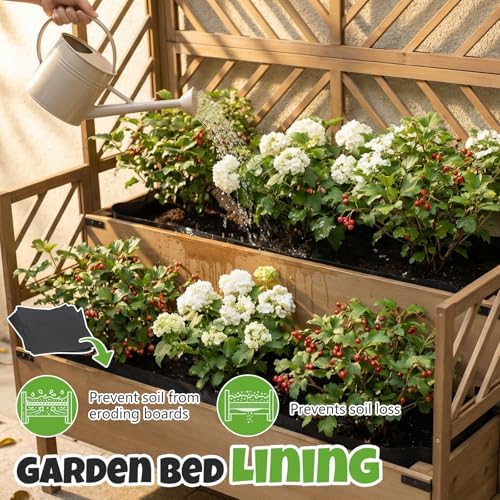 raised garden bed with trellis & 2 planter shown in use