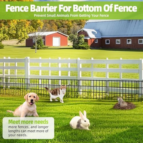 42.5ft(l) x 13in(h) animal barrier fence, 30 panels showing dimensions