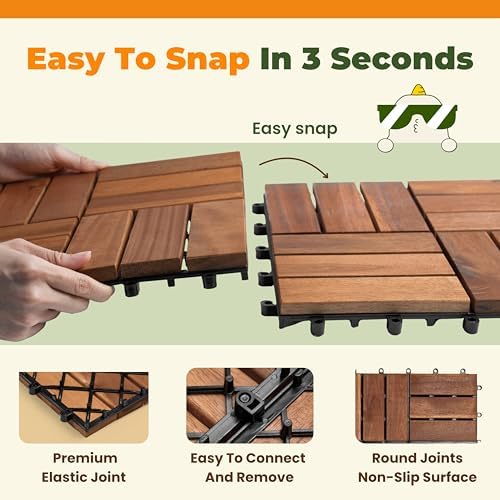 jurax interlocking wood deck tiles, 10pcs patio flooring, side view