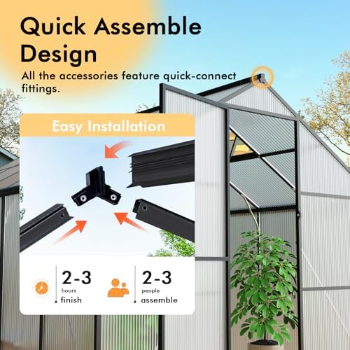 8x10ft greenhouse with thermometers, large aluminum greenhouse for, front angle view