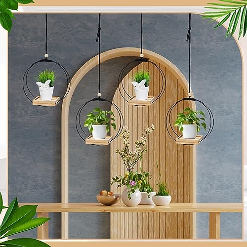 geelin 4 pcs hanging plant holder with wood, side view