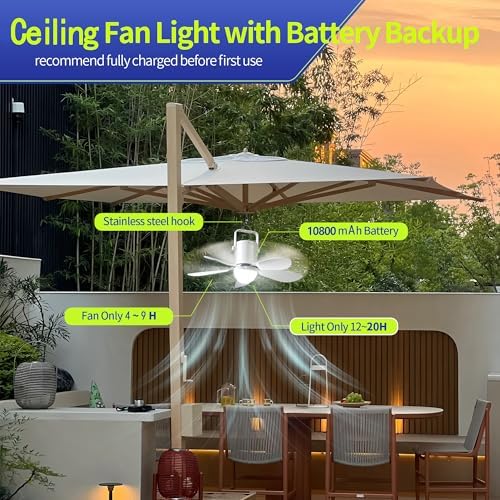 17'' ceiling fan with light and remote, 10800mah, close-up detail