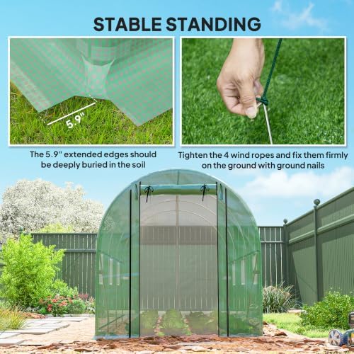 outsunny 14.6'x6.5'x6.6' hoop house greenhouse with 2 support, front angle view