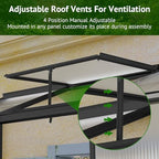 lean-to polycarbonate greenhouse 6x2 ft, black, outdoor garden showing dimensions