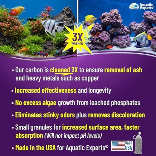premium activated carbon, aquarium carbon for fish tank shown in use
