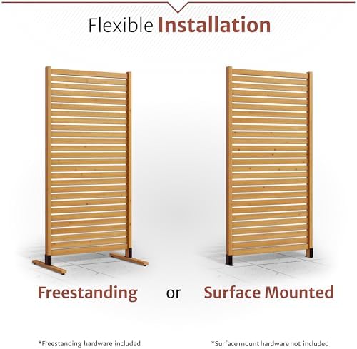 enclo slatted freestanding/surface mounted privacy screen, cedar wood showing dimensions