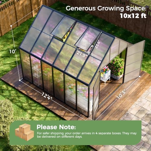 wacasa 12x10x10 ft polycarbonate greenhouse with aluminum frame shown in use