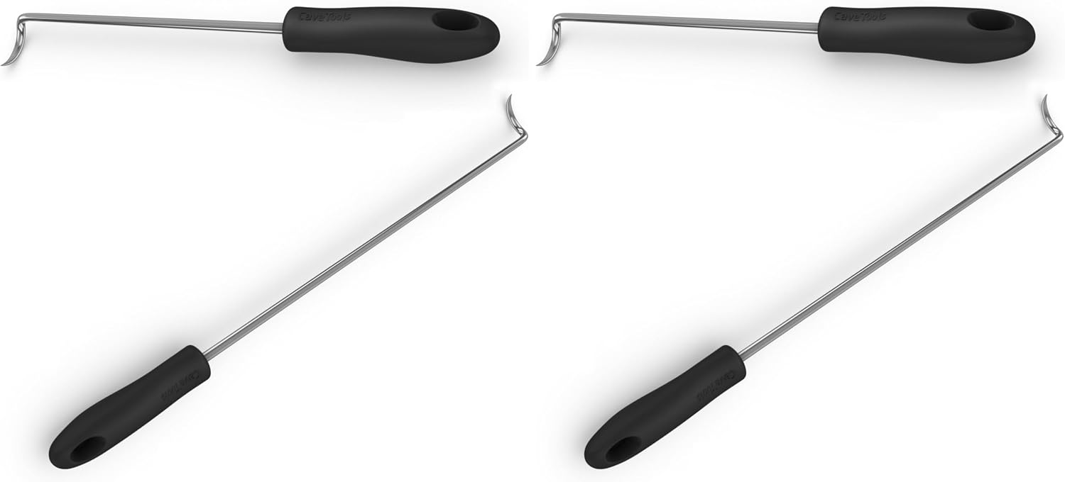 Food Flipper and Meat Hook for Grilling, Flipping, and Turning Vegetables and Meats BBQ Grill and Smoker Accessories, Right-Handed, Large (17 Inch) + Small (12 Inch) Black (Pack of 2)