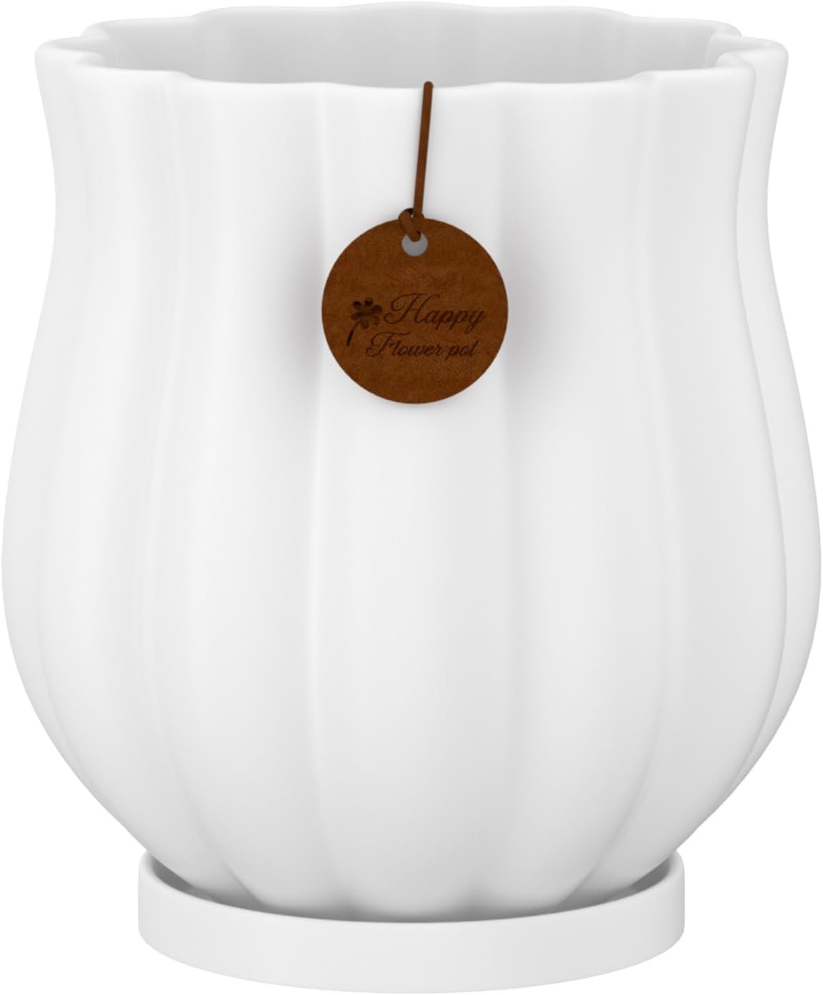7.1" matte white ceramic plant pot with saucer shown in use