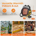 air choice greenhouse heater with digital thermostat, 1500w showing dimensions