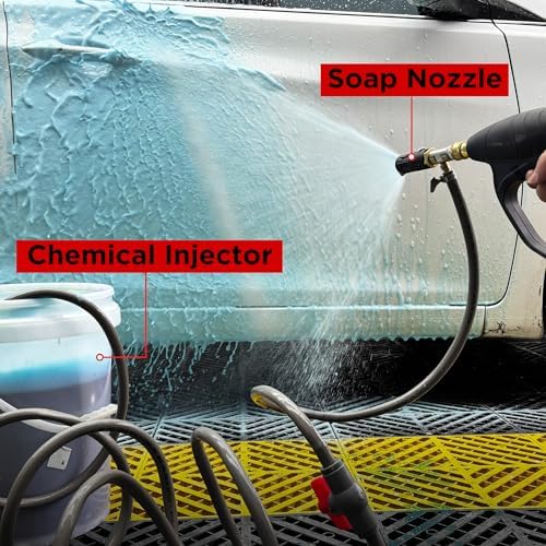 adjustable long-range chemical injection, 2-2.5 gpm, 45ft hose shown in use