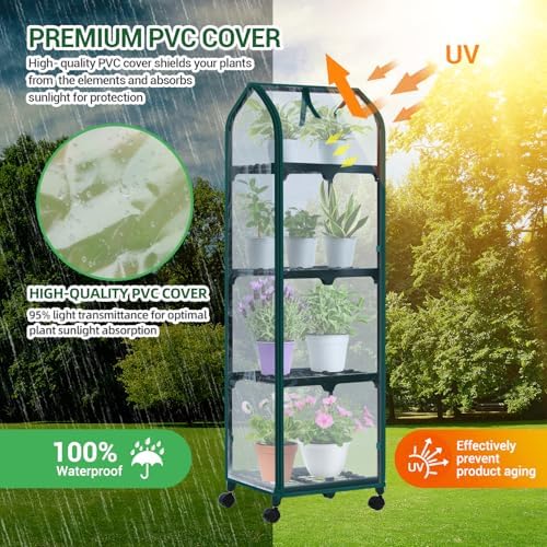 ohuhu mini greenhouse for indoor outdoor, small plastic, side view