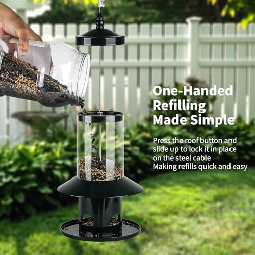 squirrel-proof bird feeder for outdoor hanging wild bird, side view