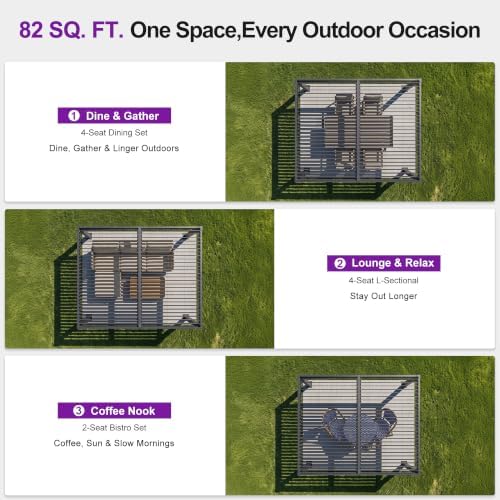 purple leaf 92ks louvered pergola 8' x 10', front angle view