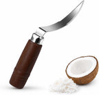DOITOOL Coconut Meat Removal Tool Stainless Steel Fresh Coconut Scraper Knife with Ergonomic Wood Handle for Raw Shell Extraction and Manual Opener | Curved 9 inch Blade with Ergonomic Wood Handle for Raw Shell Extraction and Manual Opener