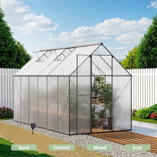 greenhouse for outdoors, heavy-duty polycarbonate greenhouse 6x12 ft showing dimensions