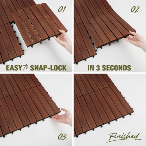 acacia wood interlocking deck tiles, patio & backyard, front angle view