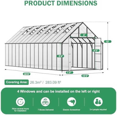 cdcasa 10x28 ft greenhouse for outdoors,large easy assembly, front angle view