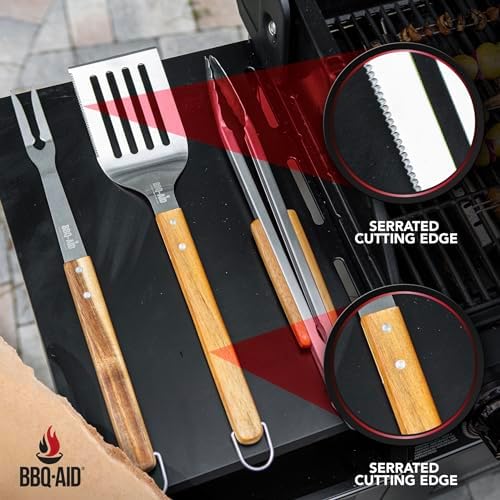 3 piece bbq grilling accessories set - bbq shown in use