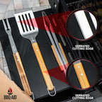 3 piece bbq grilling accessories set - bbq shown in use