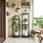34" tall 2-tier corner plant stand indoor, black on a desk or shelf