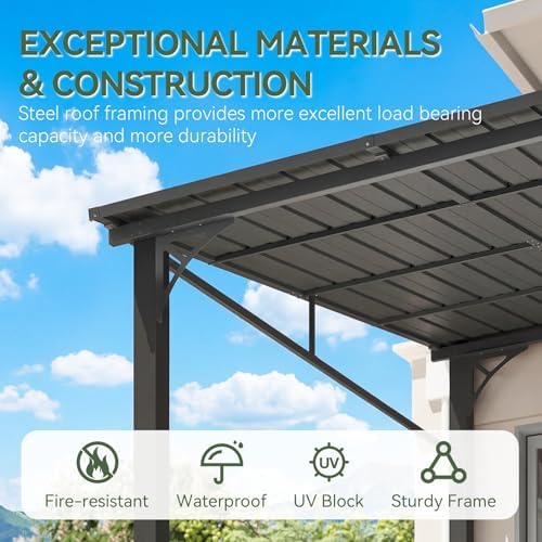 aoxun 10' x 14' lean to gazebo pergola, close-up detail