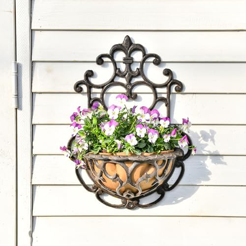 sungmor 2 pack cast iron wall hanging planter shown in use