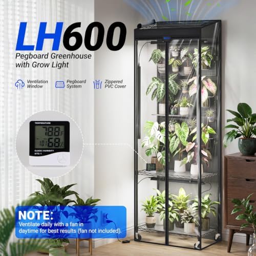 barrina lh600 pegboard indoor greenhouse with grow light shown in use