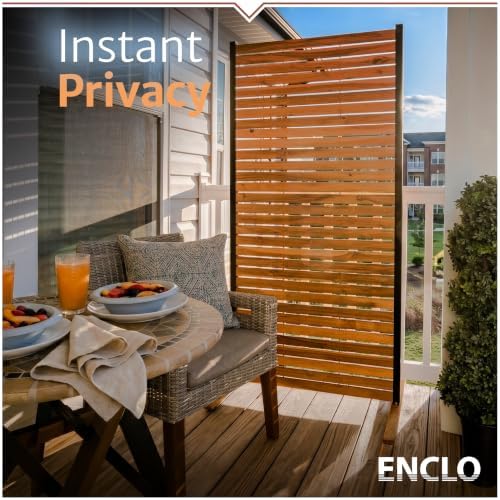 enclo easy assembly freestanding/surface mounted privacy screen, hardwood shown in use