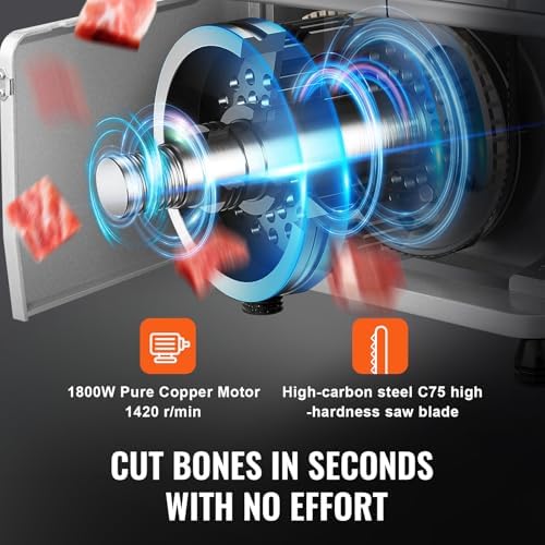 vevor commercial electric meat bandsaw, 1800w stainless steel, close-up detail