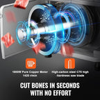 vevor commercial electric meat bandsaw, 1800w stainless steel, close-up detail