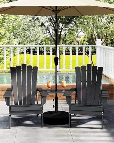 GREENVINES Folding-Adirondack-Chairs-Set-of-2 | HDPE Plastic | Throne Series | Fire Pit Chair | All Weather | for Outdoor Patio Deck Backyard Poolside | Black