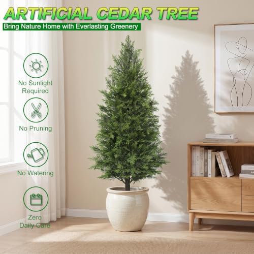 aokiie 3ft artificial cedar tree for outdoors, uv shown in use