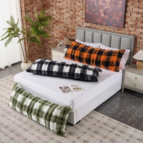 luxury shaggy faux fur body pillow,fluffy bed pillow, front angle view
