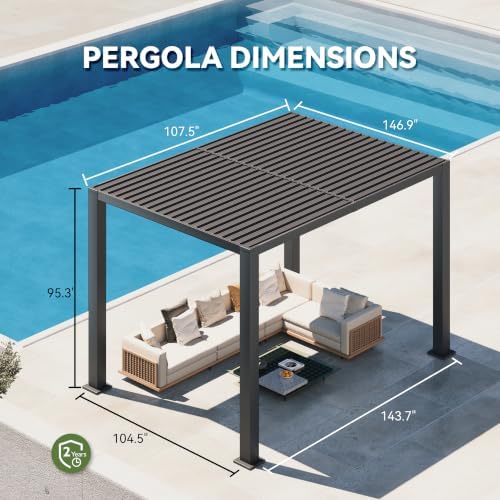 aoxun motorized louvered pergola 9'x12' with led lights, close-up detail