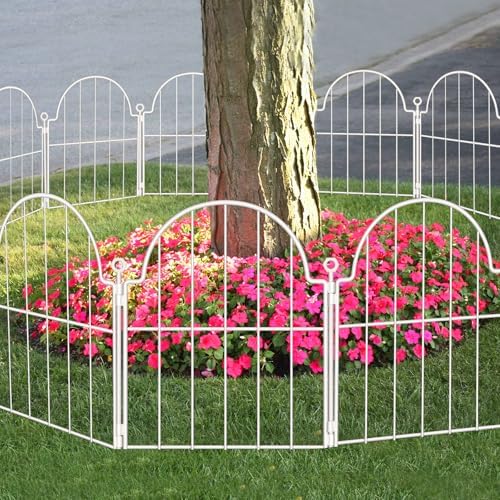 white decorative garden fence, 17in(h) x 10ft(l), with on a desk or shelf