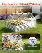vevor 6x3x1ft metal raised garden bed with greenhouse, side view