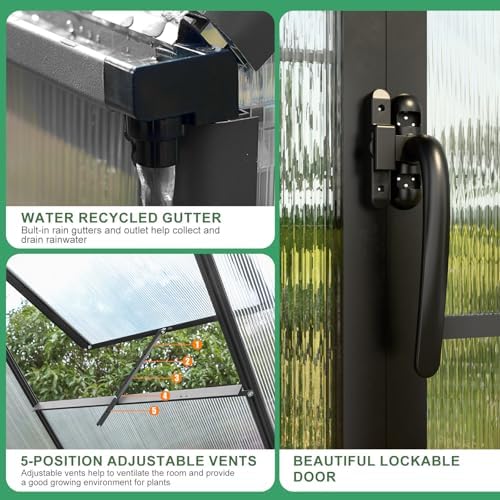 polycarbonate greenhouse kit,8x6x6 ft outsides heavy duty green showing dimensions