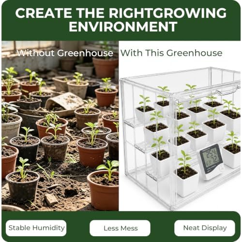 mini greenhouse indoor kit with hygrometer&growth label for, close-up detail
