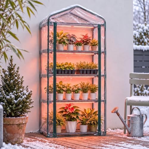 docred indoor greenhouse with grow light, 4-tier mini, package contents