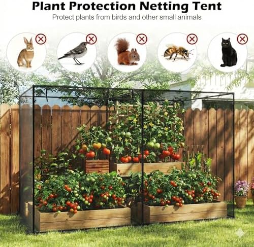 tangkula 10x6.5x6.5 ft crop cage, plant protection tent shown in use