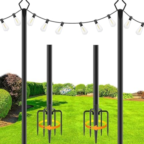 zoegi 2 Pack 10Ft String Light Poles,Light Poles for Outside Lights with Fork,Outdoor Brackets Hanging Lights,Metal Stand for Deck Patio,Backyard,Wedding,Deck,Party